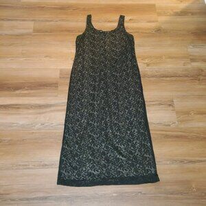 VTG 90s Express Tricot Flocked Floral Mesh Maxi Dress L 13/14 Whimsigoth Goth US